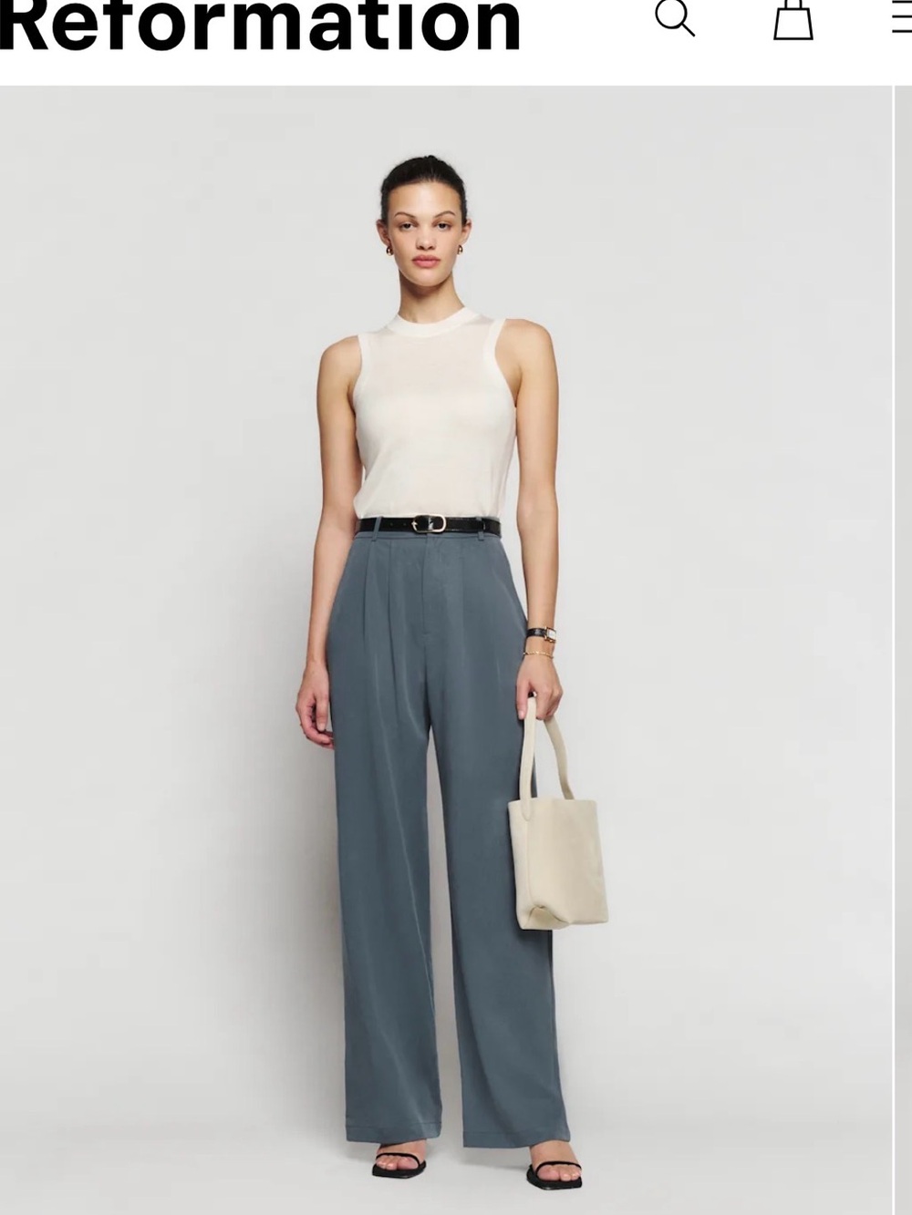 Reformation Wide-Leg High-Rise Mason Pants in Slate Blue Size 0